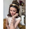 woman wearing an Extra wide Danbury Crown metal headband with Swarovski pearls – luxury designer hair accessory 