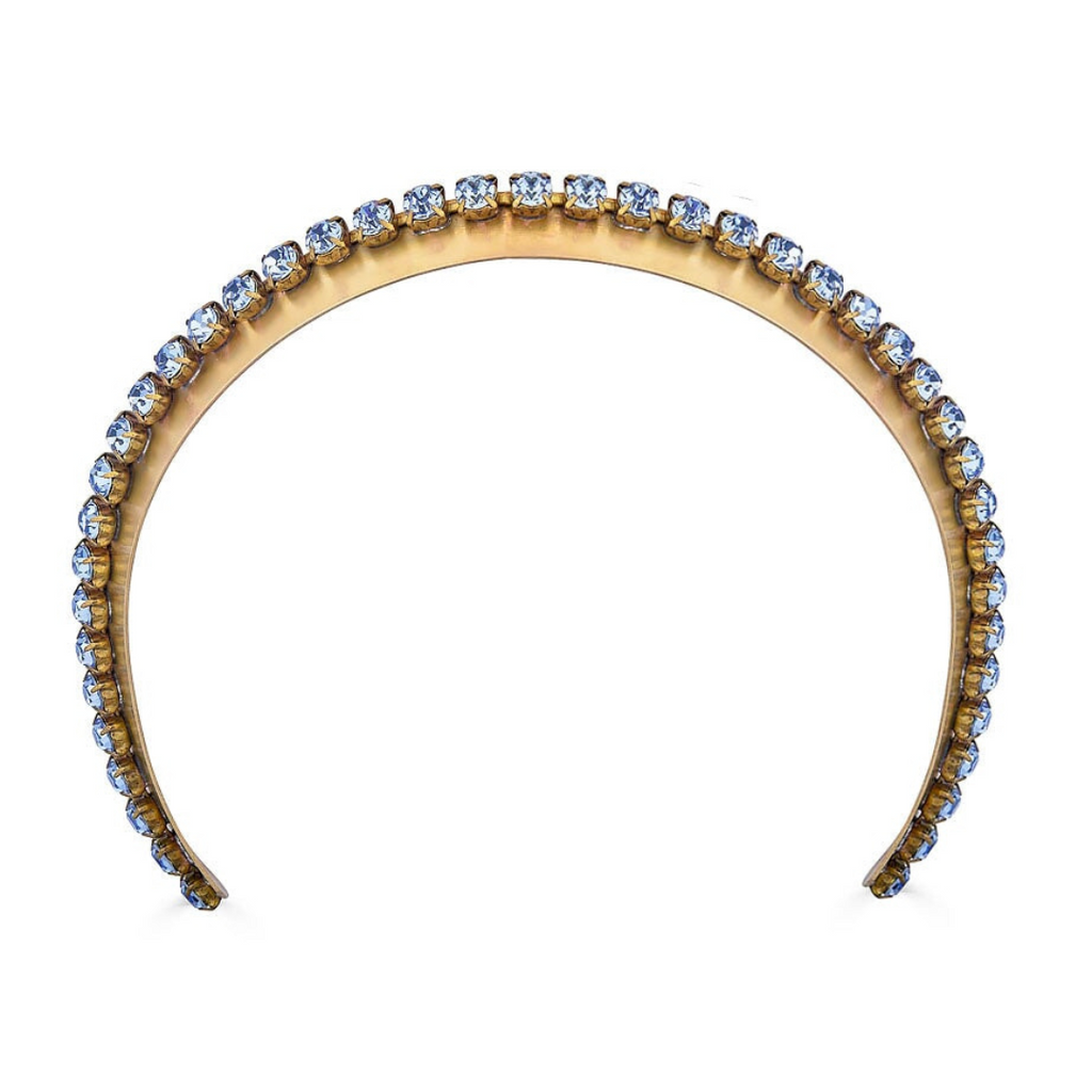 Narrow Danbury Crown headband with blue pastel Swarovski crystals – luxury designer hair accessory