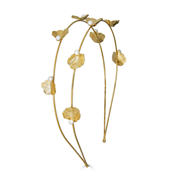 Venus Headband by Epona Valley – 14K gold plated pearl and petal luxury designer hair accessory