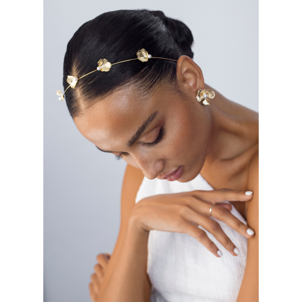Venus Headband – delicate pearl and petal luxury designer hair accessory by epona valley