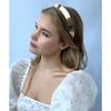 woman wearing Wide spun gold crown headband – textured luxury designer hair accessory